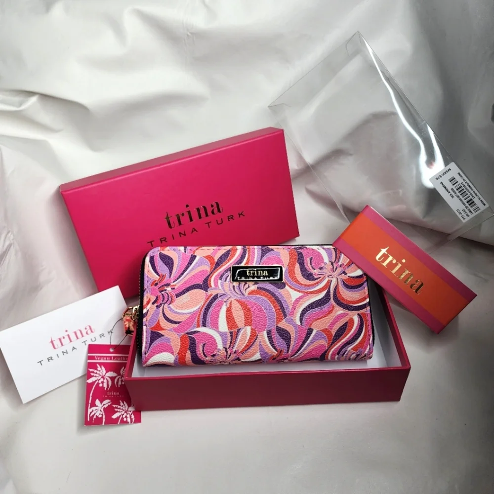 Trina Turk Wallet Large Zip Around Sea Anemone Pink Purple Swirls NWT
